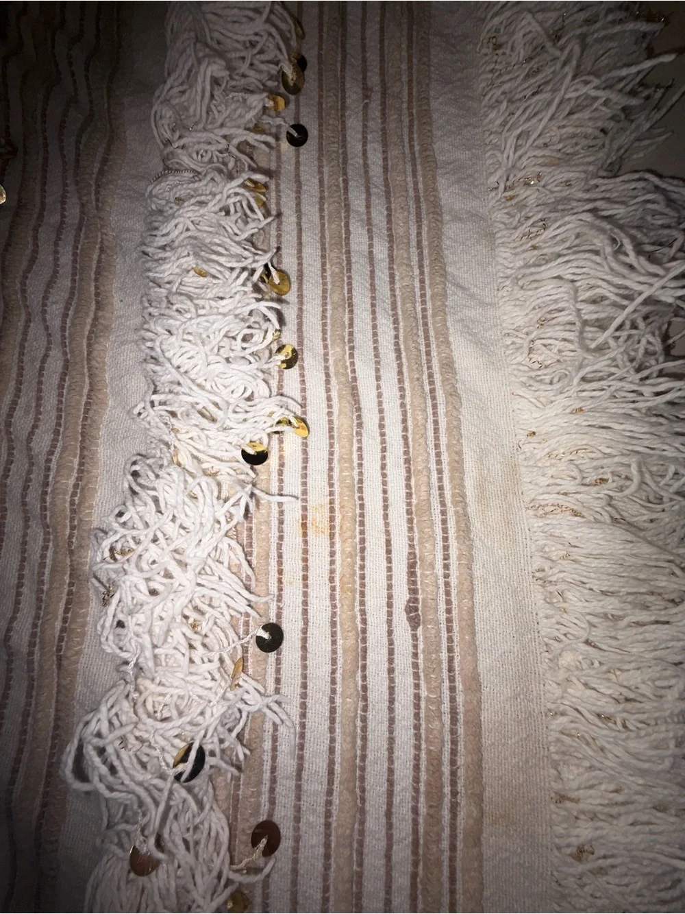 Anthropologie Neutral Beige Striped Fringe Throw